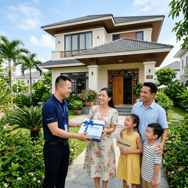 Chuyên viên Mezhome trao báo cáo cho Gia đình anh Hùng & chị Mai